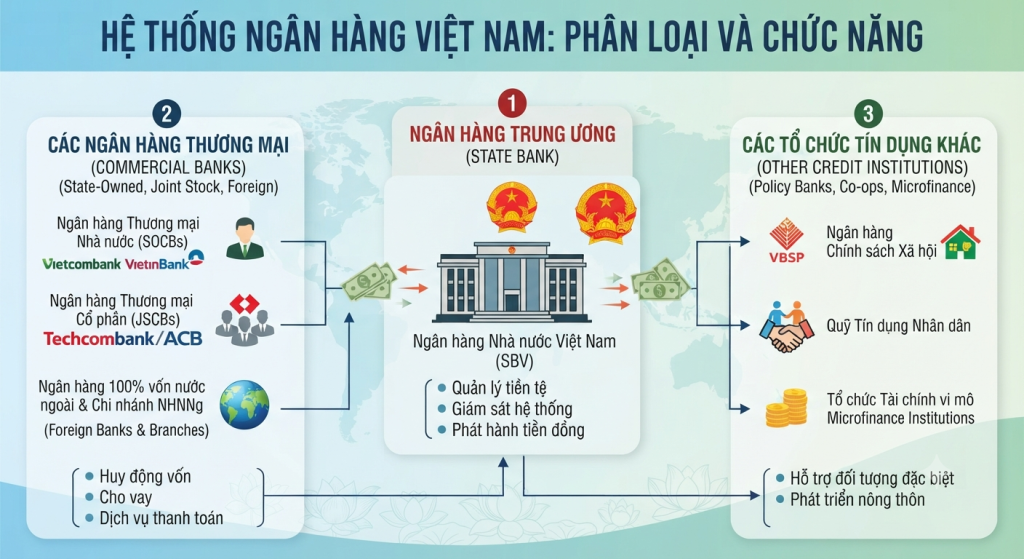 Hệ thống ngân hàng Việt Nam gồm những loại nào?