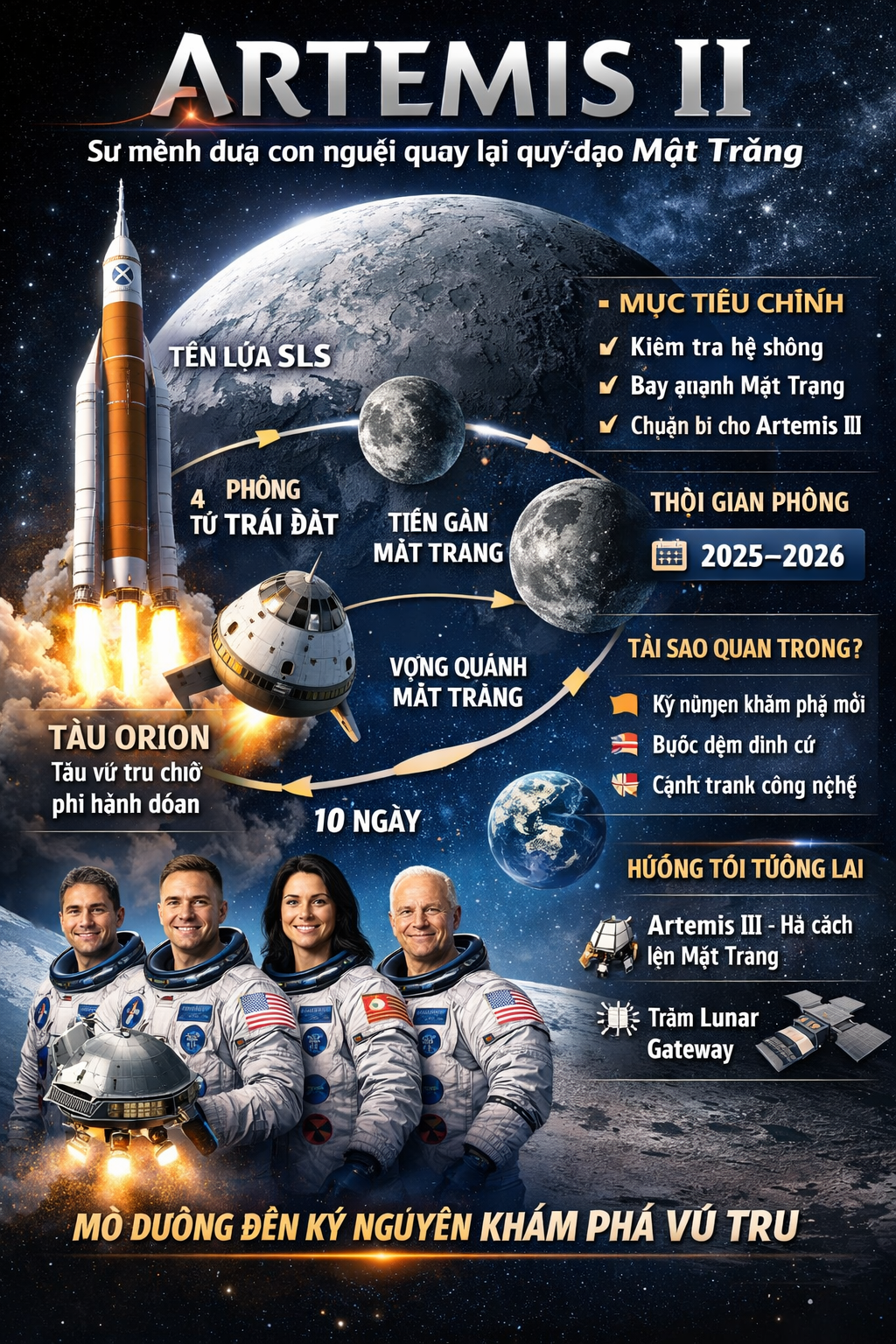 🚀 Artemis II – Sứ mệnh lịch sử đưa con người trở lại quỹ đạo Mặt Trăng