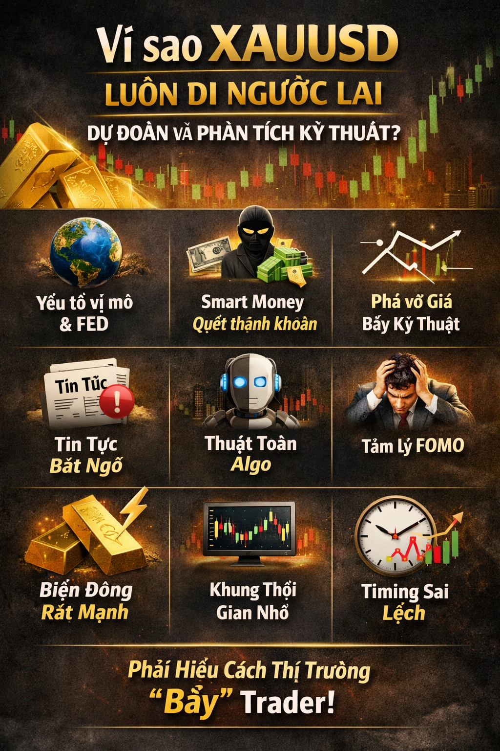 Vì sao XAUUSD thường đi ngược lại dự đoán và phân tích kỹ thuật?