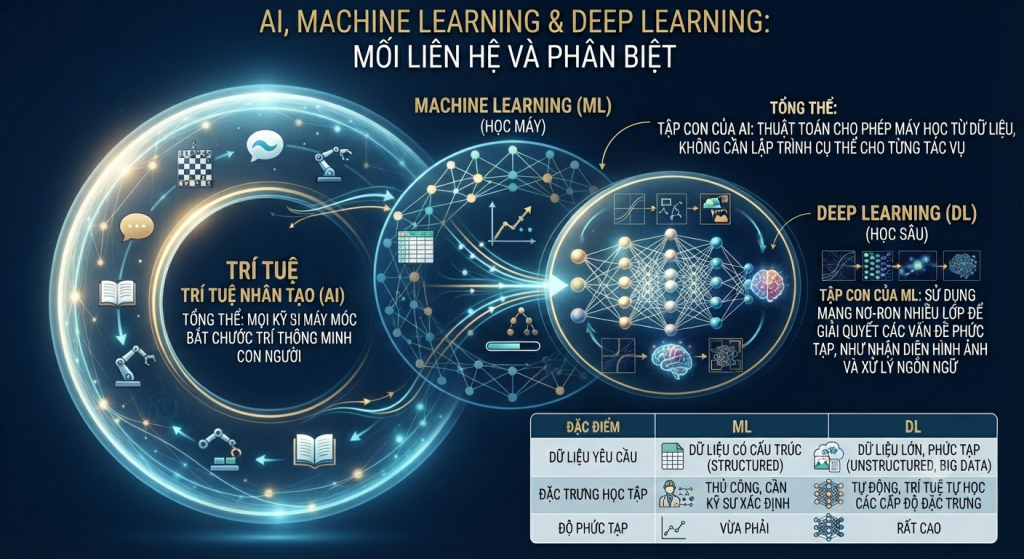 AI, Machine Learning và Deep Learning khác nhau thế nào?